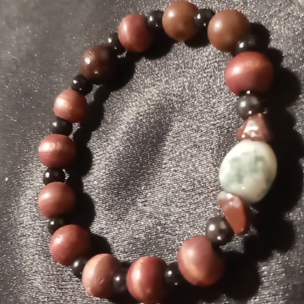 Men's bracelet fire agate & natural stones wooden Beaded hand Crafted